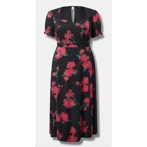 Torrid Tea Length Stretch Challis Sweetheart A-line Dress Rema Pop Floral | M/L